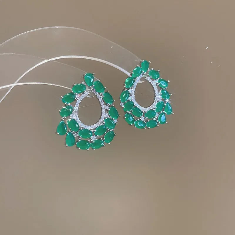 Minar Unusual Green Color CZ Cubic Zirconia Hollow Water Drop Pendant Earrings Silver Plated Copper Jewelry 250422