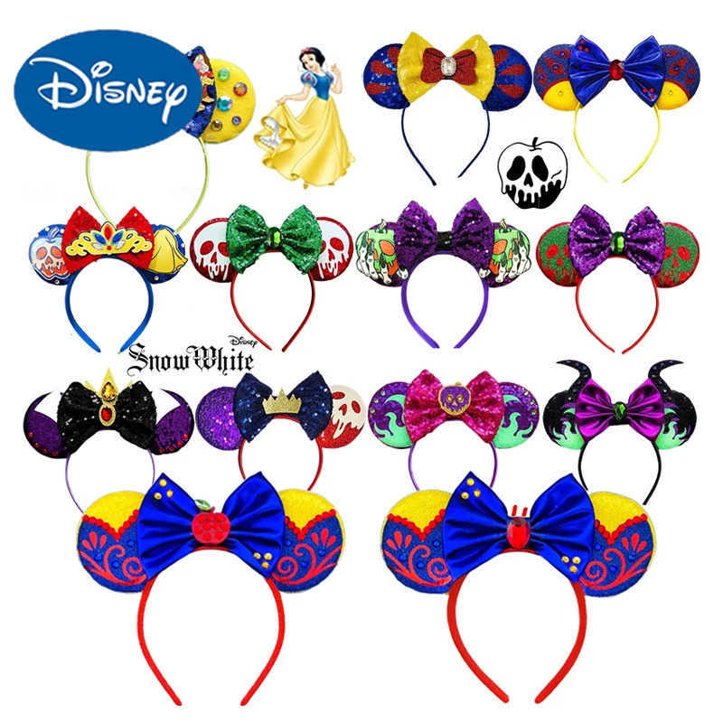 Disney Mickey Mouse Princess Snow White Headband Girl Skeleton Poison Apple Ears Hair Accessories Female Queen Hair Band X250425