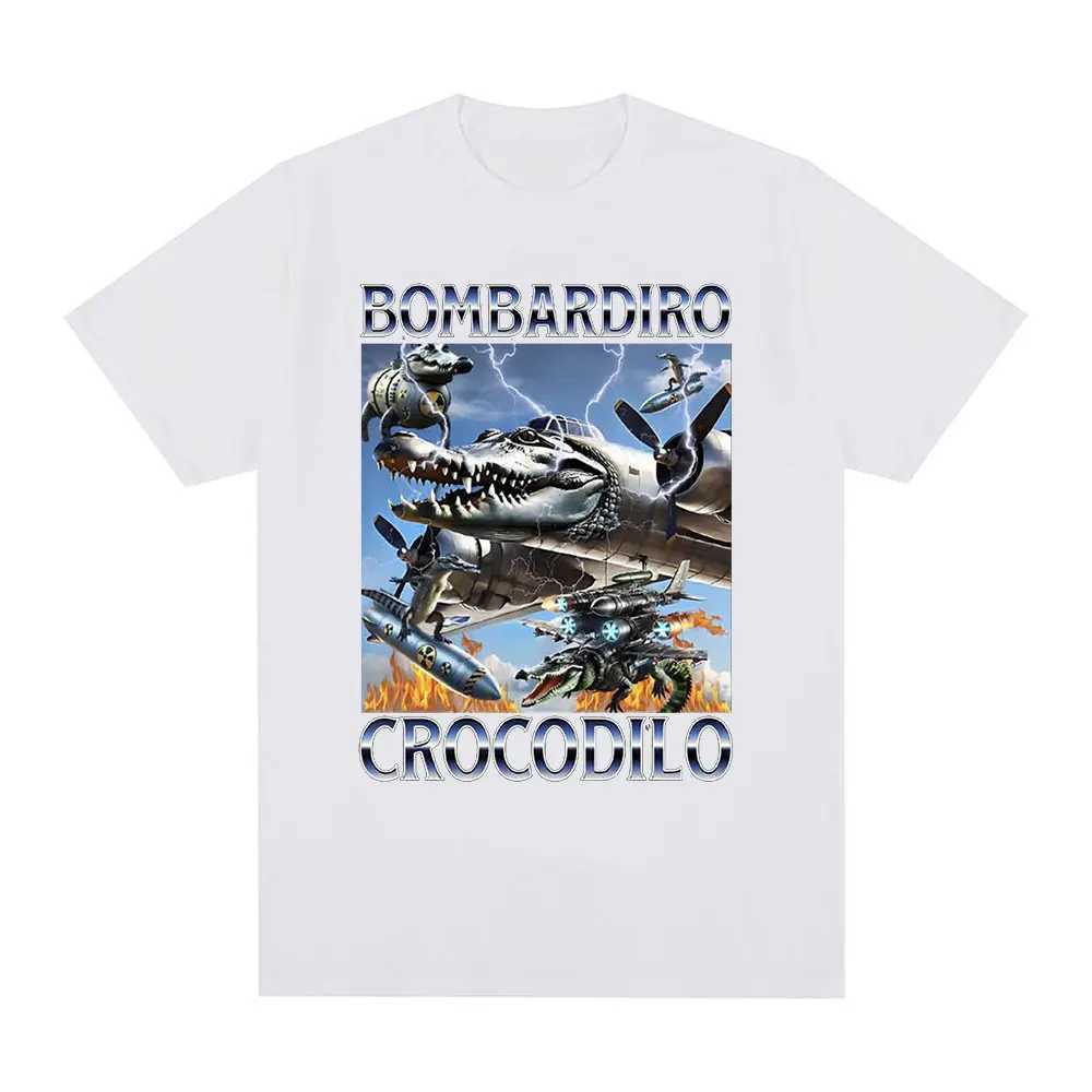 Bombardiro crocodile airplane bomber funny meme T-shirt mens casual cotton short sleeved T-shirt comfortable T-shirt W250425