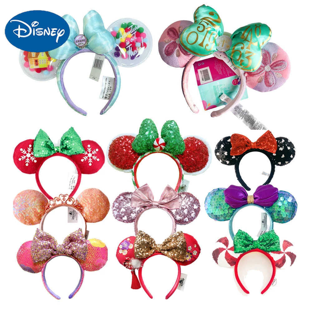 Disney New Disney Mickey Mouse Ear Headband Space Mountain Lunar New Year Minnie Bow Pink Glitter Cartoon Anime Headband Gif X250425