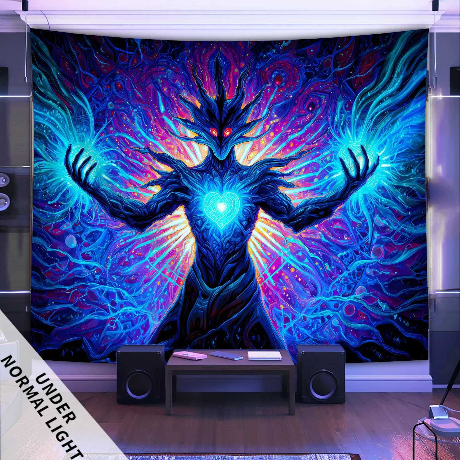 VIKAMA Fantasy Heartlight Creature Tapestry Red Eyes Blue Heart Mysterious Living Room Decor Theme Feature Wall Room AccentM251125
