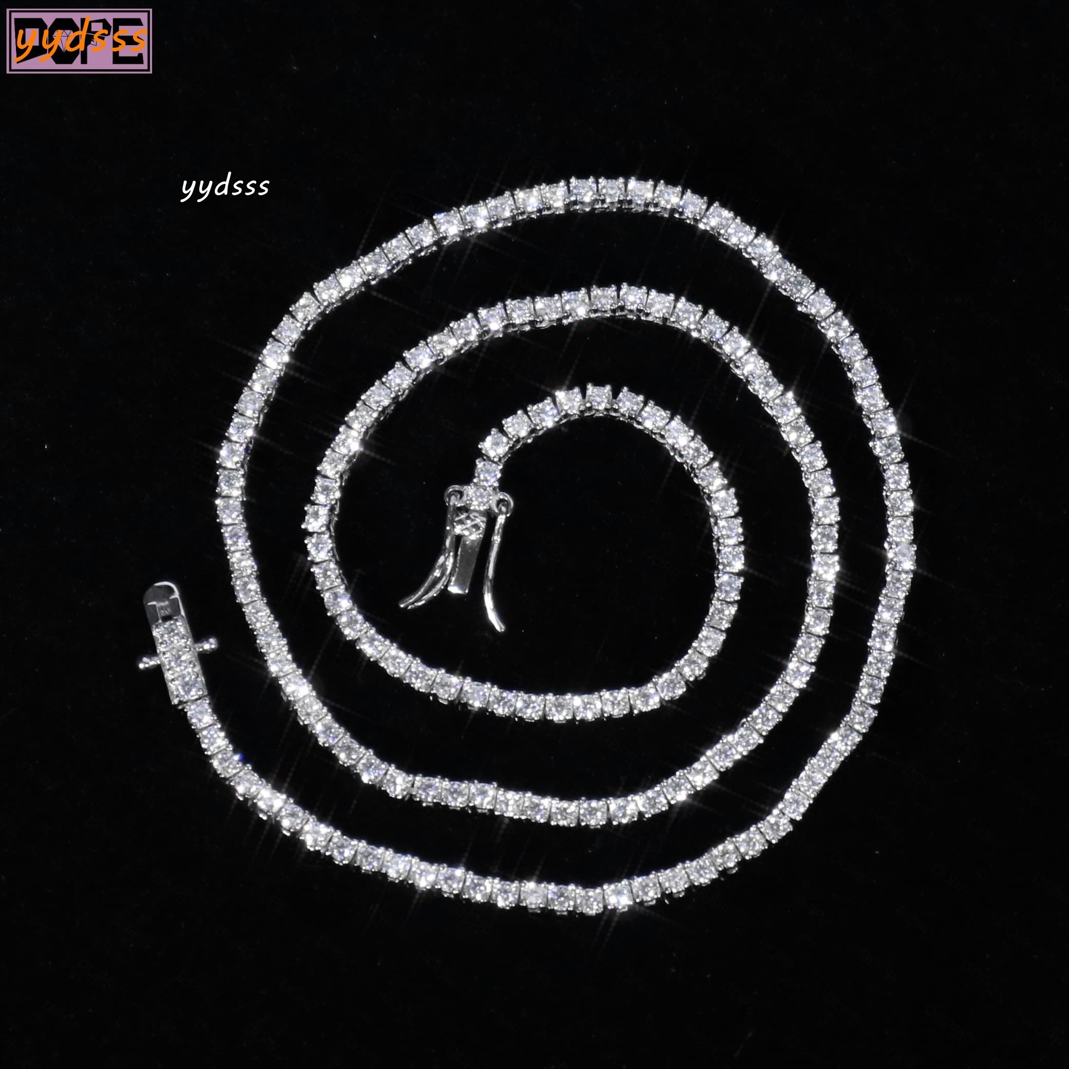 Ready to Ship 3mm Tennis Chain 925 Silver VVS Diamond Hiphop Iced Out Moissanite Tennis Chain