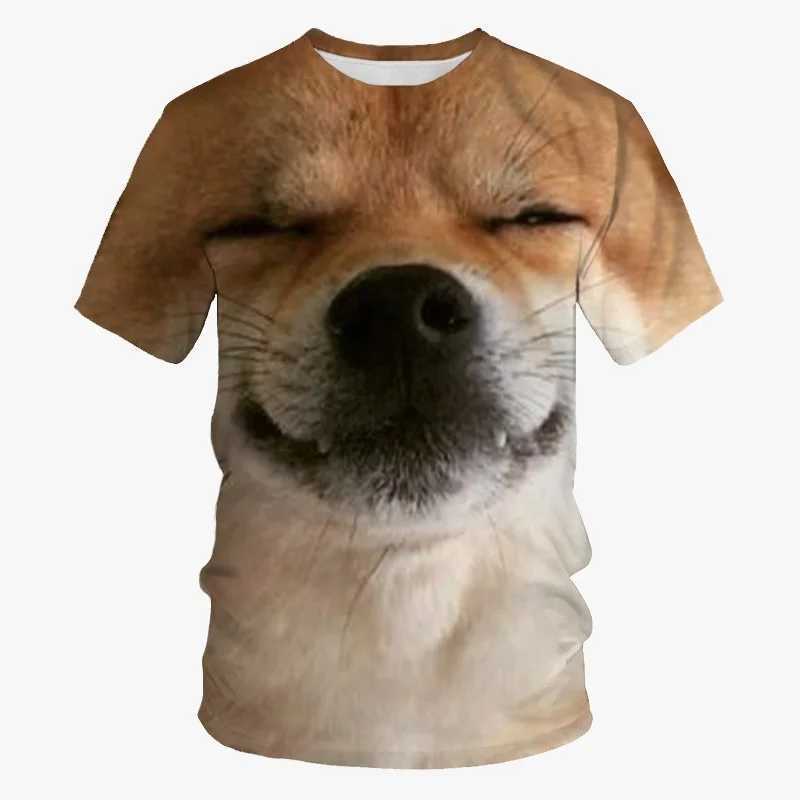 Interesting dog face 3D printed T-shirt with cool animal graphics crew collar short sleeved casual and fashionable mens T-shirt summer top street T-sh