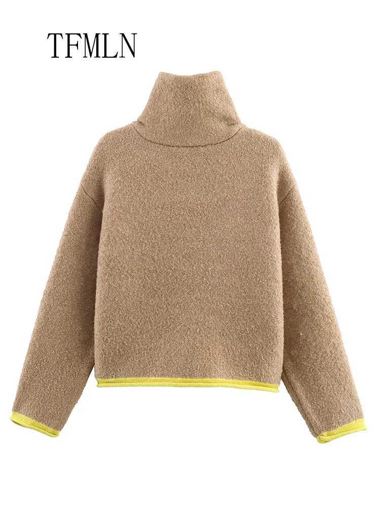 TFMLN 2025 Autumn Winter Knitted Sweater For Women Causal Stand Collar Warm Cardigan Tops Retro Loose Zipper Pockets KnitwearT251125