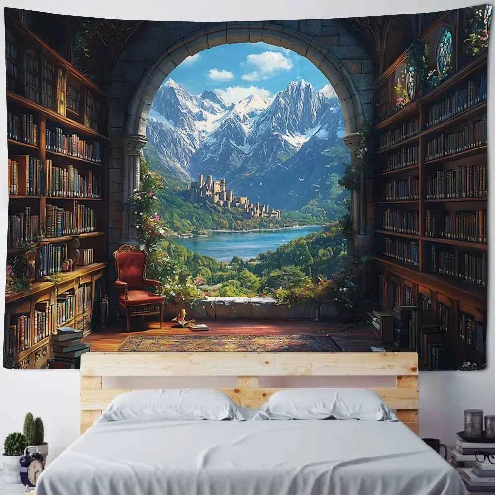Magic Bookshelf Tapestry Library Living Room Wall Hanging Decoration Items Aesthetic Dorm Home Decor Wall Art Background ClothM251125