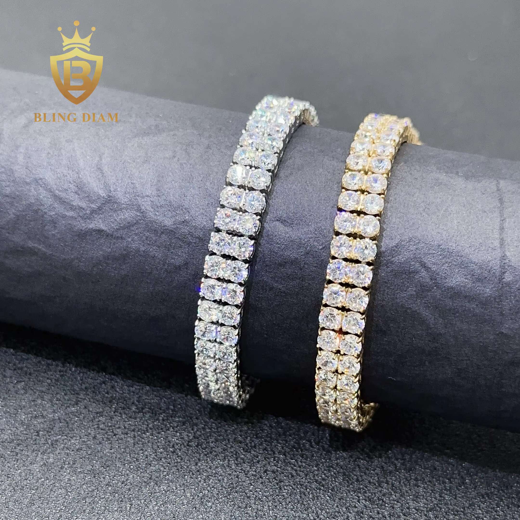 In Stock Hip Hop Two Row 4mm 8.25 Stainless Steel 316L 5a Cubic Moissanite Tennis Chain Bracelet for Men and Women