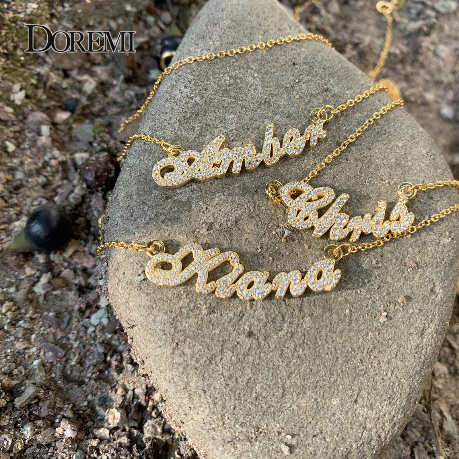 DOREMI S925 Custom Name Necklace Crystal Pendant s925 Sterling silver Chain Zircon Letter Necklace for Mom Women Anti-allergy 250425