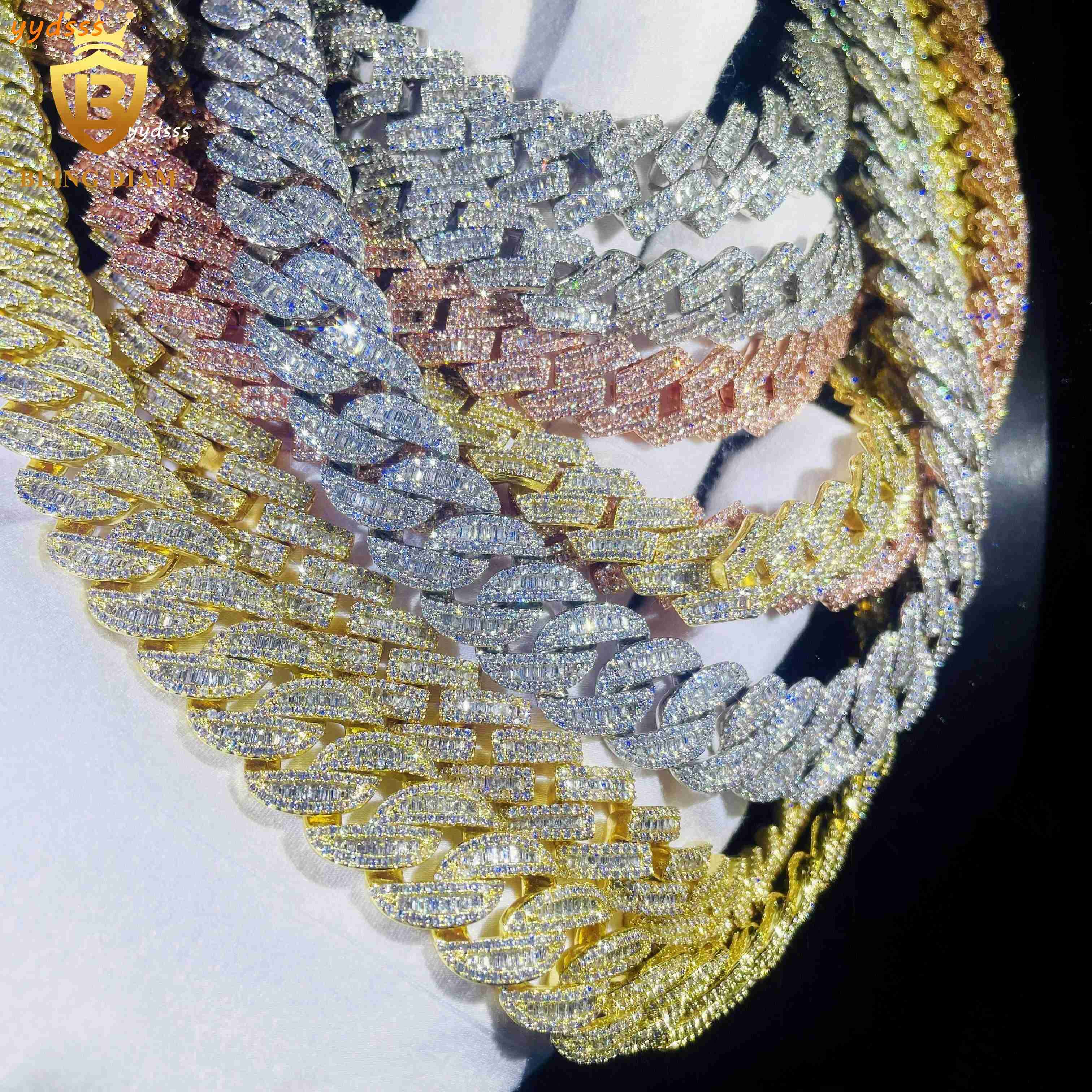 Blingdiam Jewelry Fashion Cuban Chain Necklace 12mm 14mm 15mm 20mm 5A+ Moissanite Diamond Cuban Link Chain