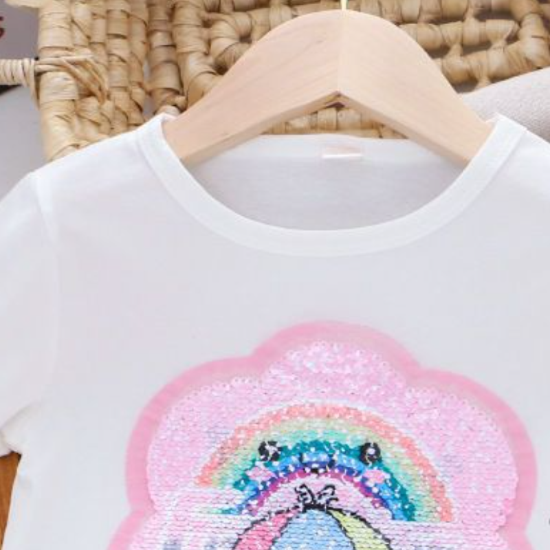 Disney Girls' Baby Designer T-Shirt; Summer Thin Korean Version T-Shirt; Girls' Pattern Color Change Glow Short Sleeve Childrens Clothing; S