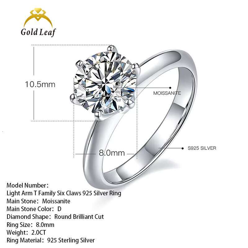 Goldleaf Jewelry Customize 18K White Gold Plated 925 Sterling Silver Wedding Engagement 5CT Moissanite Ring
