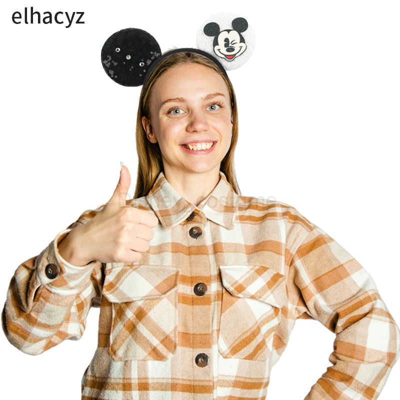 Disney Festival Party Role Playing Mouse Ear Headband 3.3 Ears Sparkling Hair Boy Bow Free DIY Cartoon Hair Accessories X250425