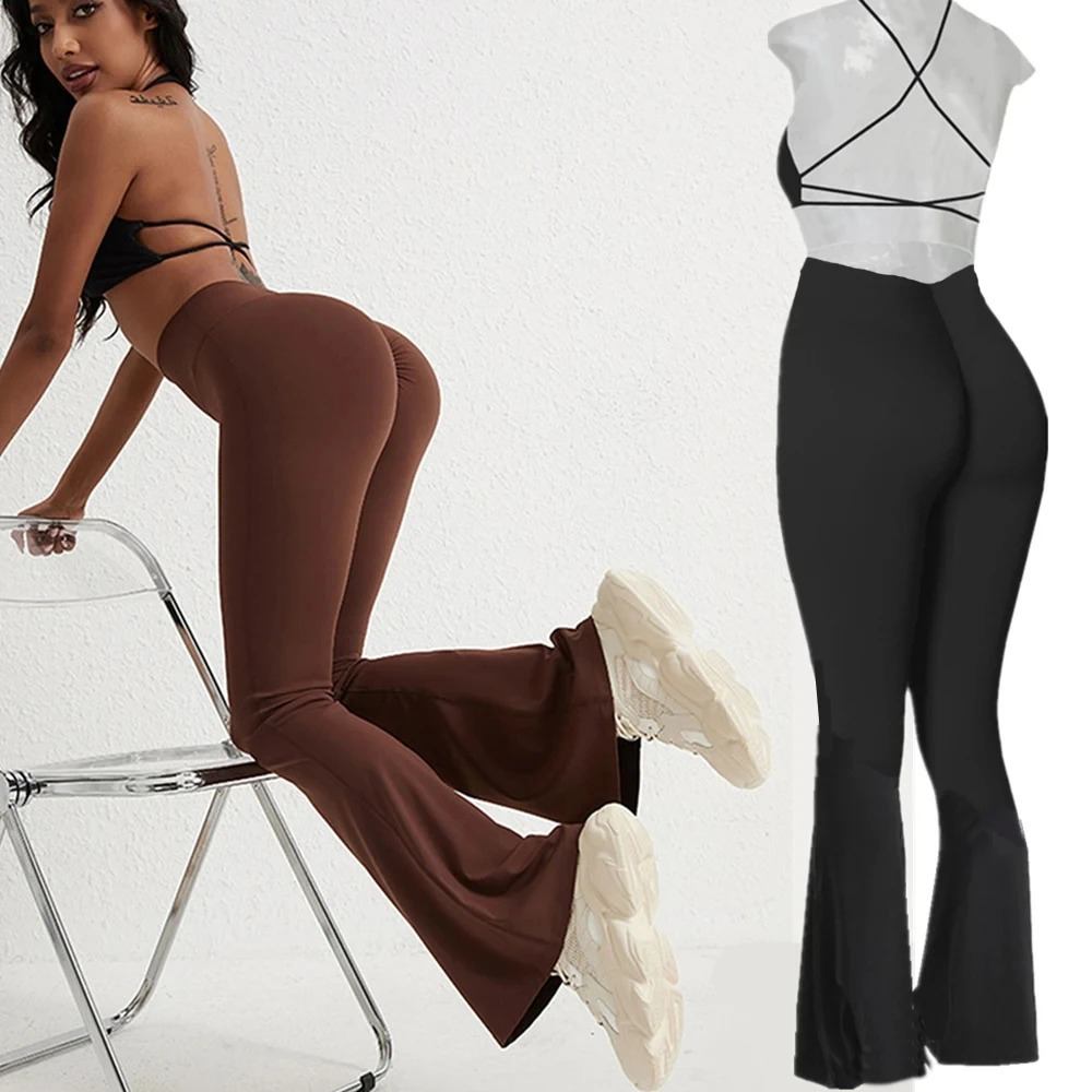 2Pcs Long Sleeve Pad Crop Tops Yoga Set Women Gym Sport Wide Leg Flare Scrunch Pant Workout Fitness Legging Active Wear XP298 251104 - view 5