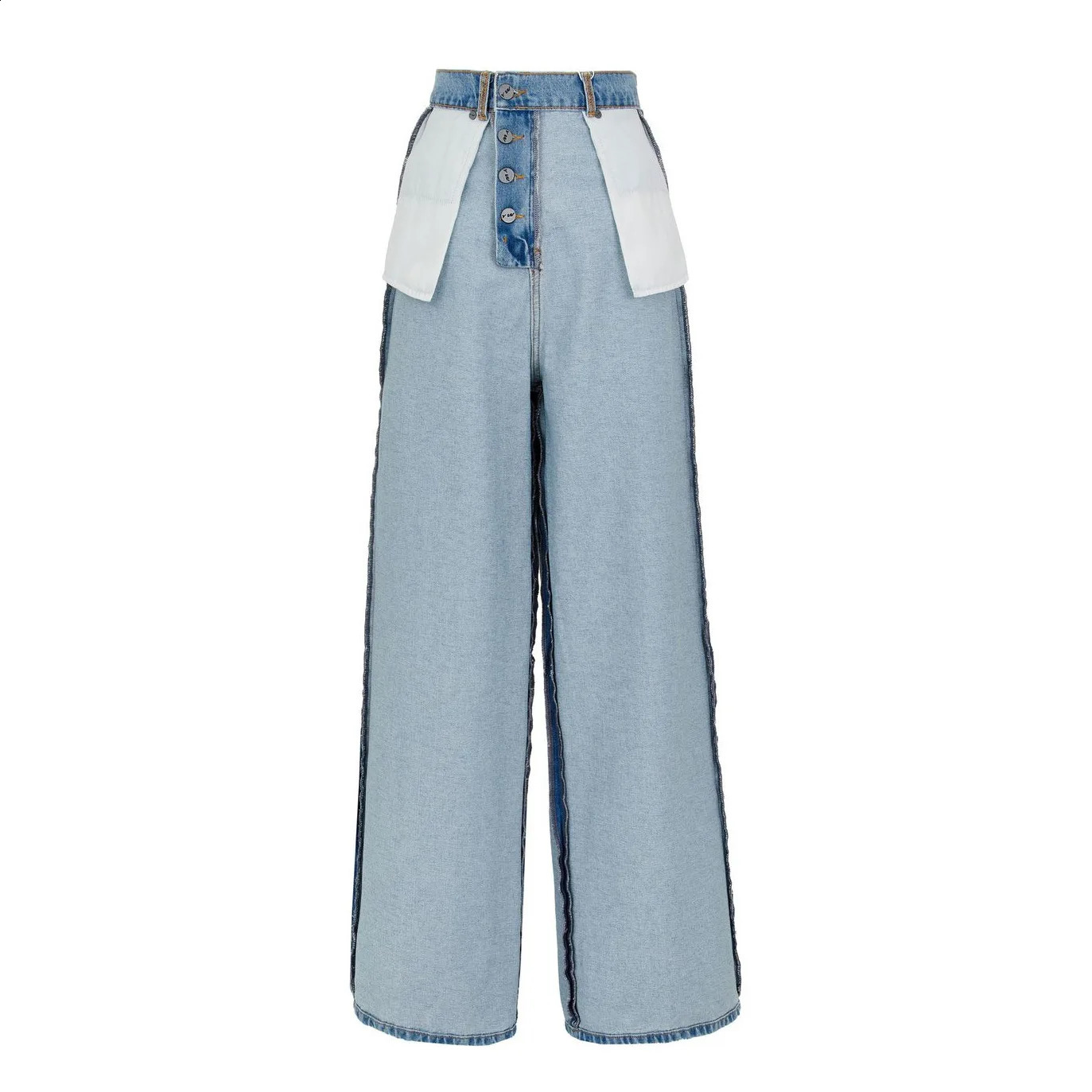 Womens spliced wide leg jeans high waisted zipper fly loose fitting pockets washable Distressed fulllength with springs 250417