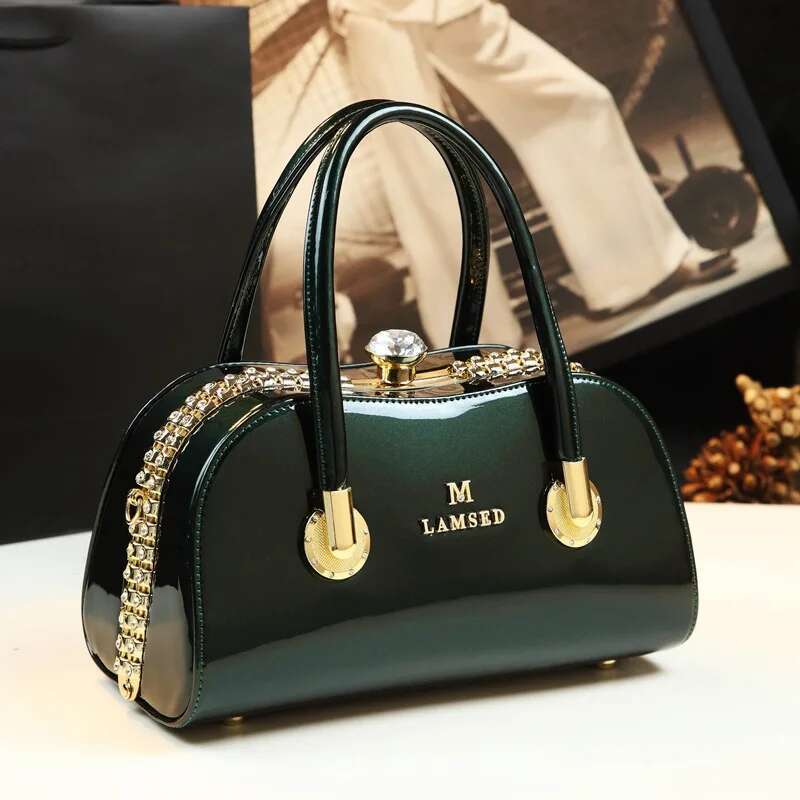 Spring new patent leather rhinestone buckle clip one-shoulder cross-body banquet dress daily pillow-shaped women's bag