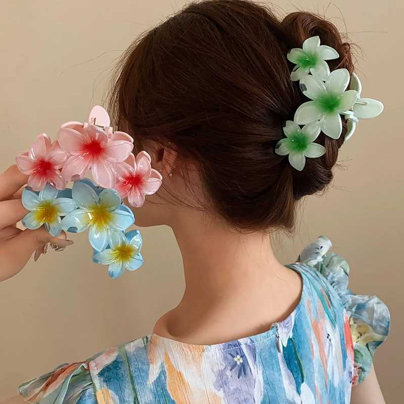 Dopamine Sunflower Shark Sweetened Gradient Flower Grabber Ponytail Hair Clip Girl Beach Vacation HairstyleT250425
