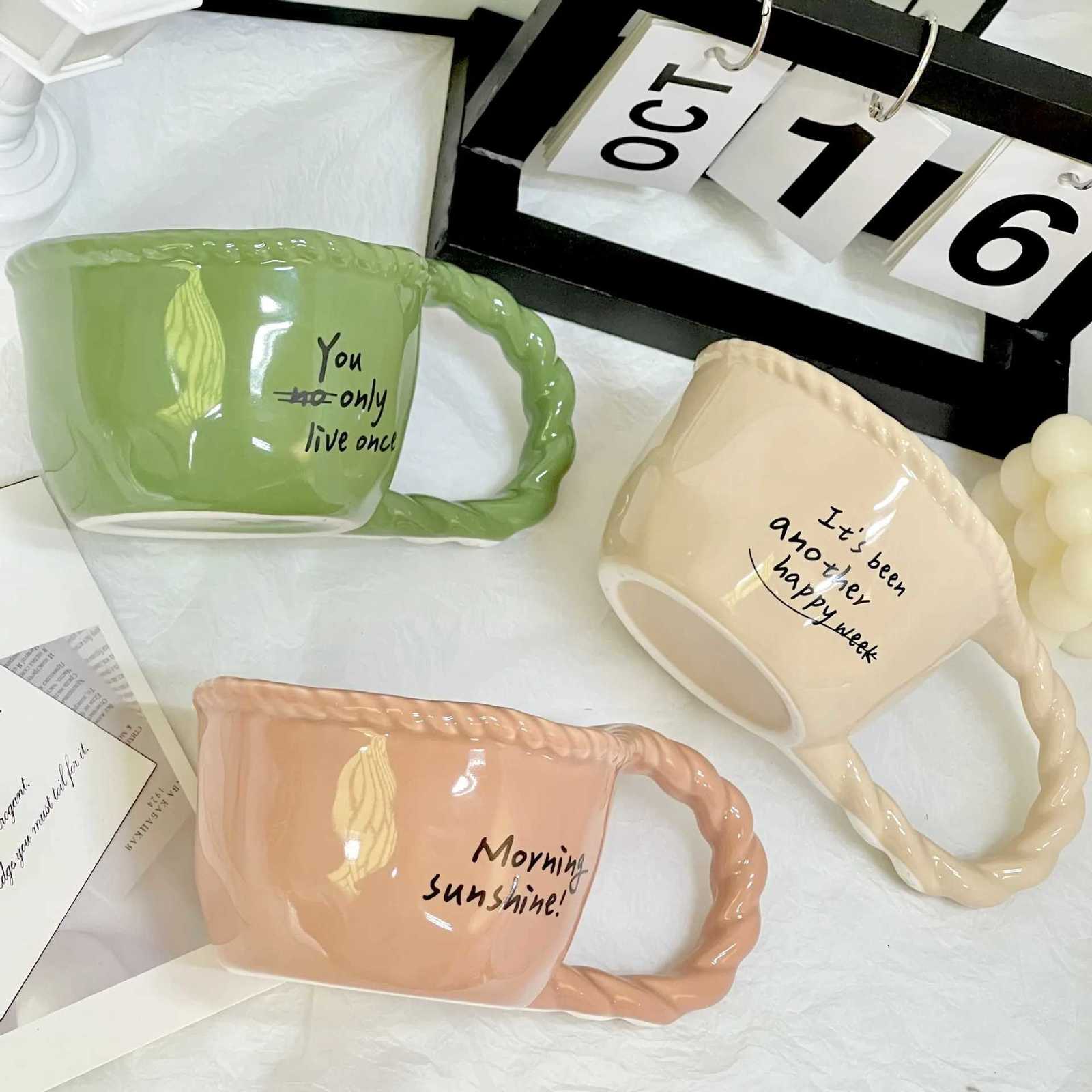 Creative Design Ceramic Mug Milk Coffee Cup Home Office Drinking Cup Simple Style Mugs Gift for Girls Y251125