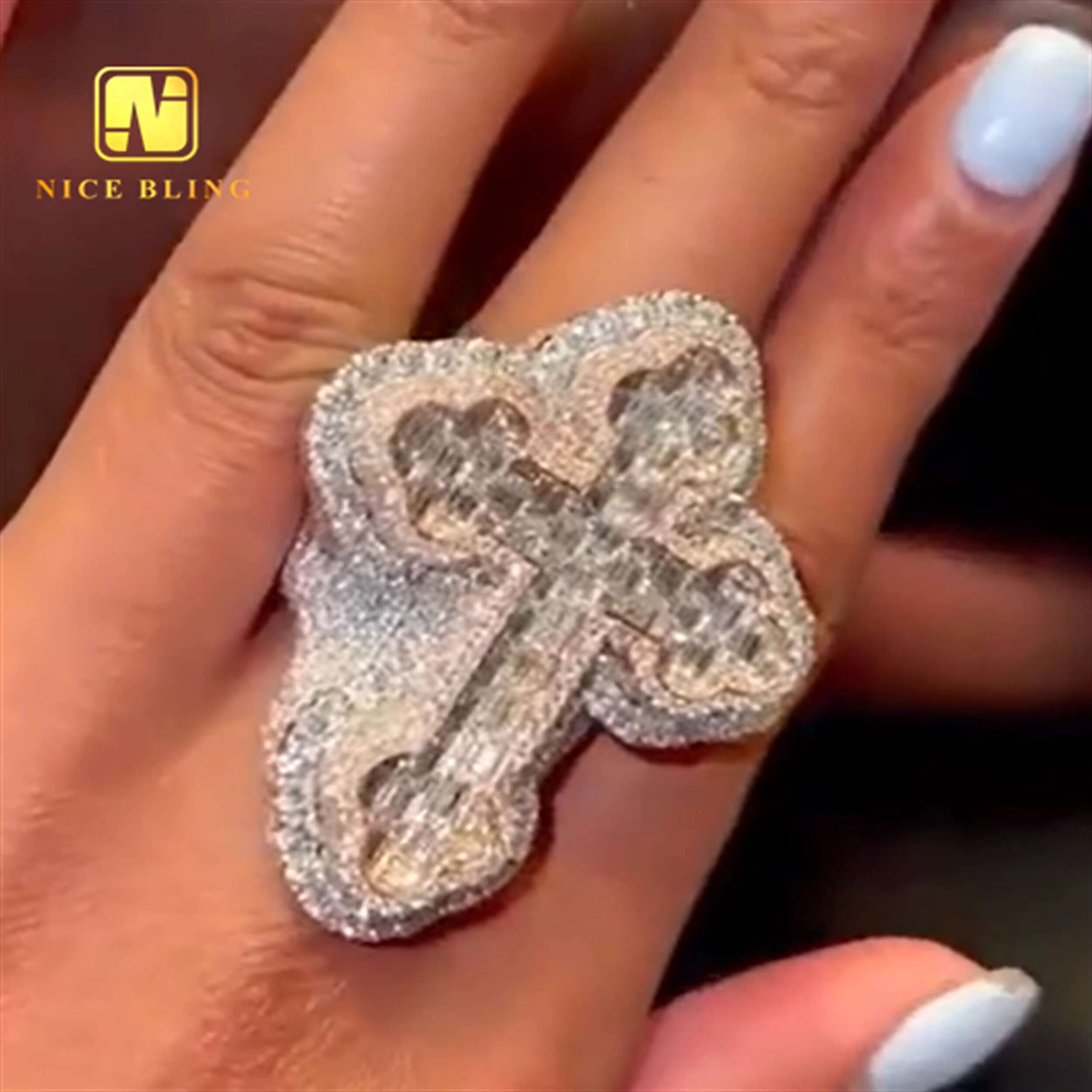 Pass Diamond Tester Custom Ring 925 Sterling Silver Hip Hop Moissanite Jewelry Round Cut Diamond Cross Rings Women Men