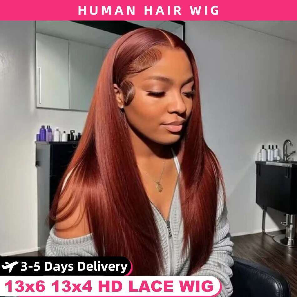 Reddish HD 13X6 Front Human Hair Wigs For Women Brazilian Colored Red Brown Straight Lace Frontal Wig Pre Plucked