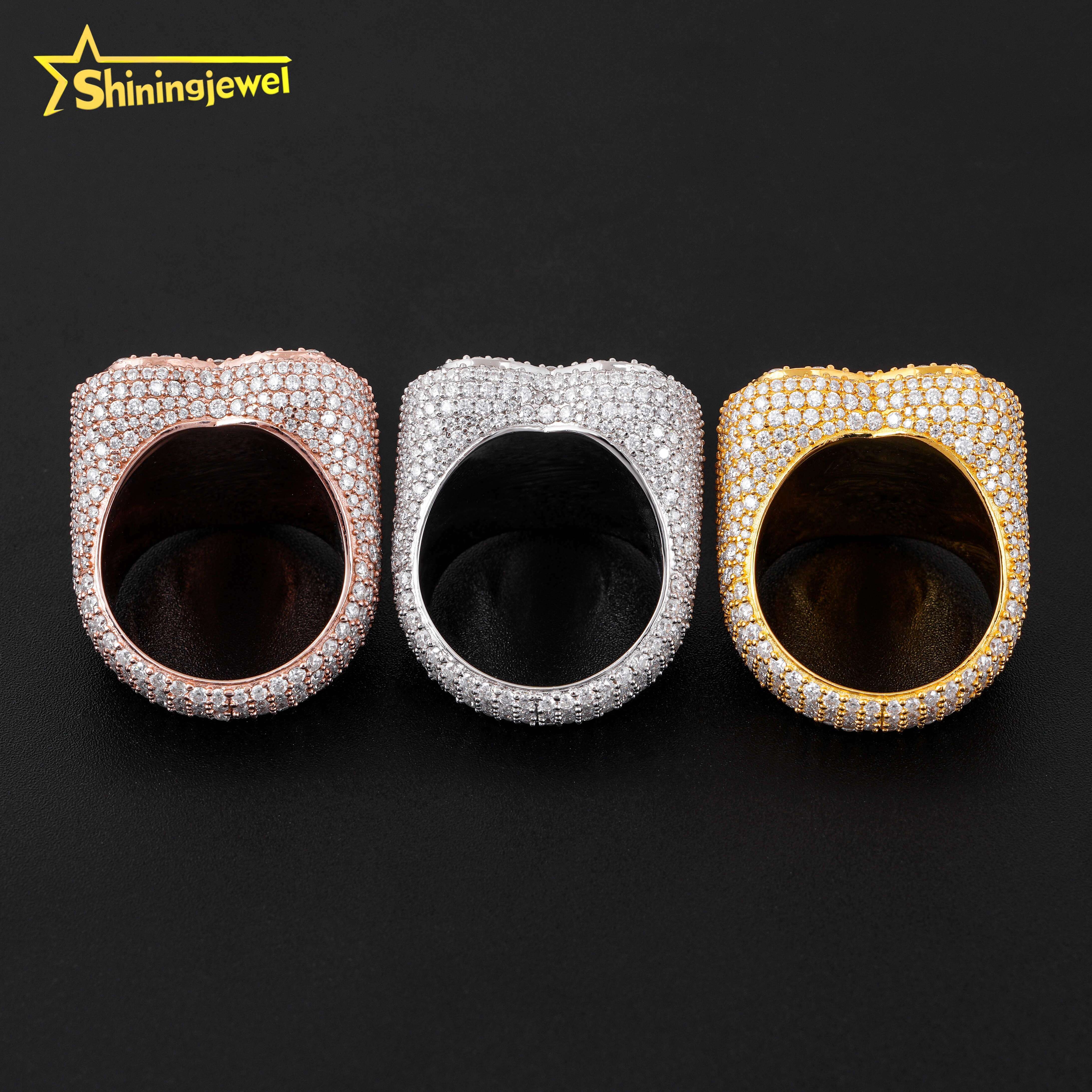 Fully Iced Out Heart Design 925 Silver Two Tone Men GRA Certificate Moissanite Hip Hop Ring