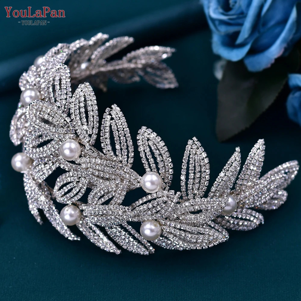 YouLaPan Wedding Tiara Bridal Leaf Headband Wedding Hair Accessories Rhinestone Bride Headwear Female Headpiece HP411 250420