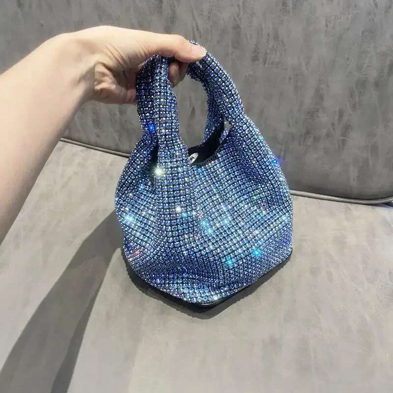 Shiny Crystal Bucket Shoulder Rhinestone Handmade Purses And Handbags Designer Evening Clutch Bag Purse