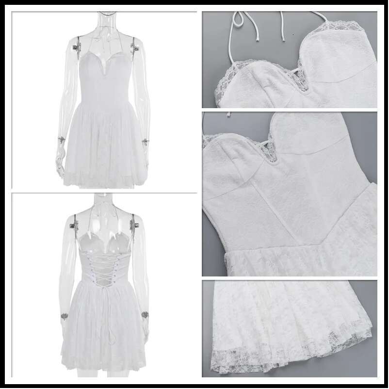 Dongdumaoyi Townlike Lace Bandage Waist Wrap A Line Dress Women Halter Mini Summer Backless Strapless Sexy Party Dresses