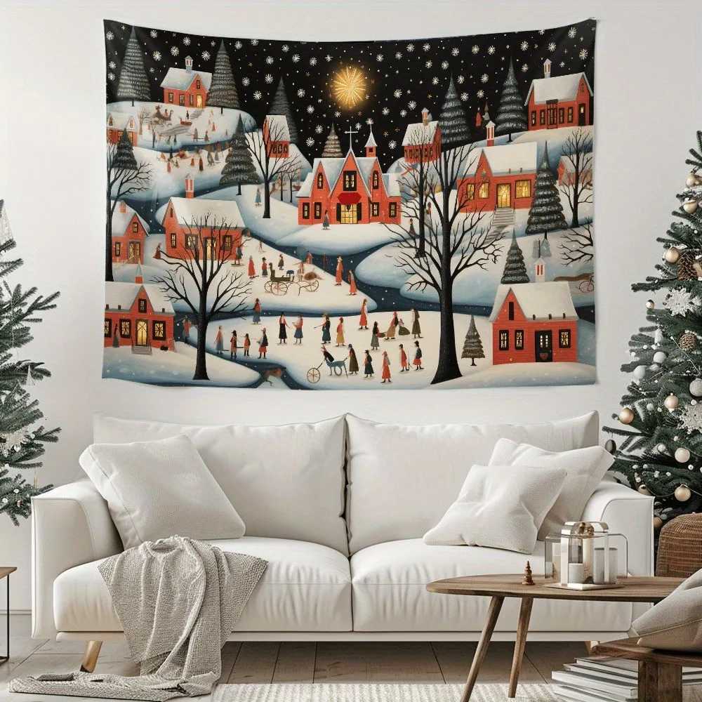 1pc Christmas Town Print 90g Festival Tapestry Multi Size Living Room Bedroom Wall Decoration Background Cloth Machine WashableM251125