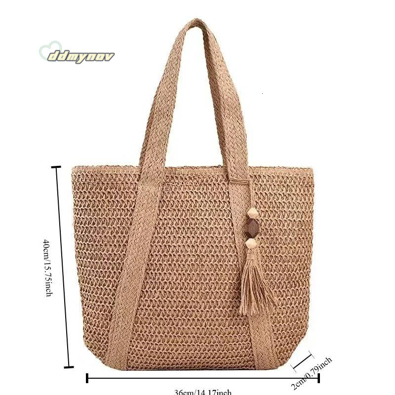 Fashion Straw Summer Large Capacity Tote Shoulder Handmade Fresh Rural Handheld Grass Woven Women Bag ddmynov