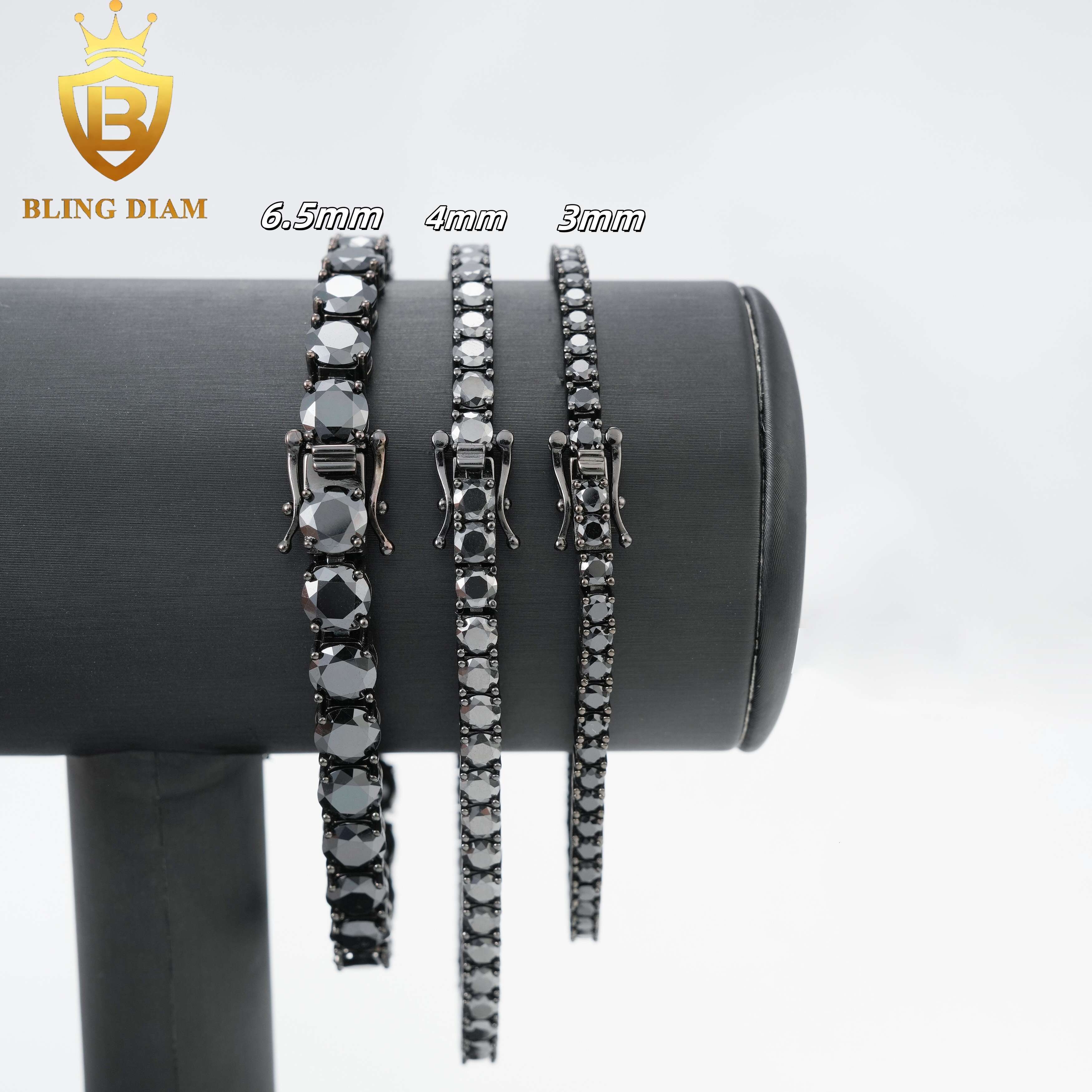 3mm 4mm 5mm 6.5mm Hip Hop Jewelry 925 Silver Vvs Black Moissanite Iced Out Tennis Chain Bracelet Necklace