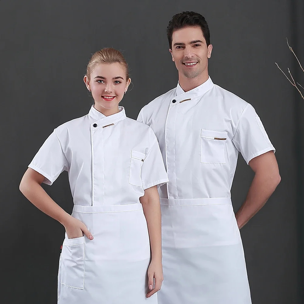 High quality chef waiter uniform short sleeved kitchen restaurant chef jacket breathable barber sushi clothing chef jacket 250418