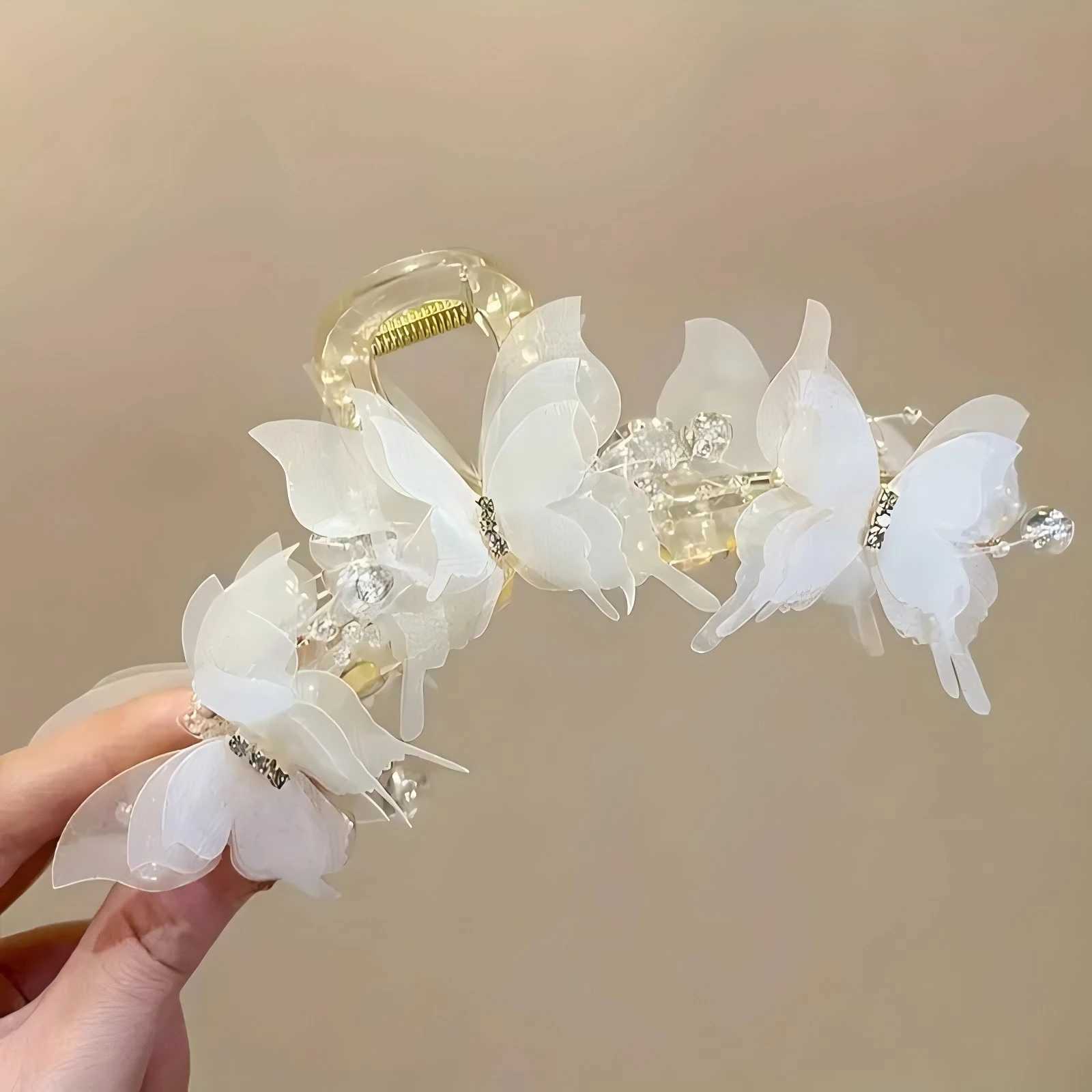 2 fashionable butterfly hair clips elegant pearl bow ponytail clips daily accessories beautiful hairstyle tools womens hair clipsT250425