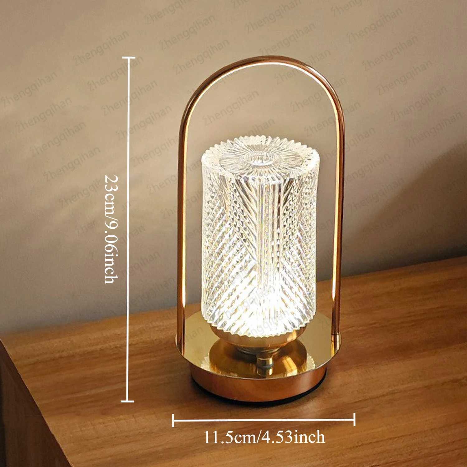 LED Crystal Table Lamp USB Touch 3-Color Stepless Dimming Rechargeable Bedside Light For Bedroom Restaurant Bar Decor Desk LampM251125
