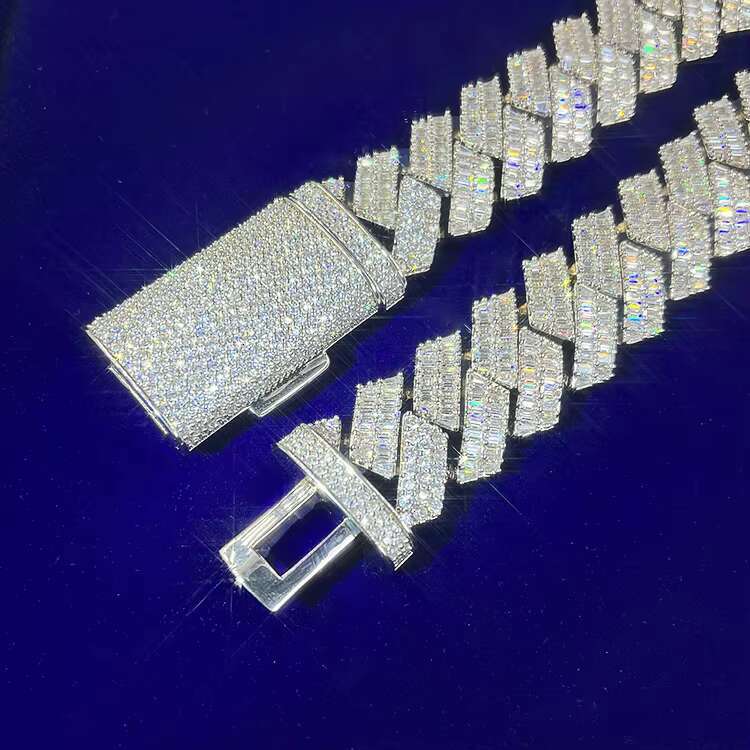 GRA Baguettes Moissanite Diamond 20mm Wide Solid Silver With Cuban Link Chain for Mens Rapper Hip Hop Necklace