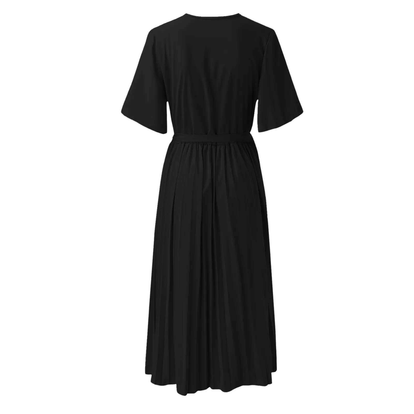 Dongdumaoyi Summer Elegant Chiffon Long Dress Women S Solid Color V Neck Waist Swing Pleated Skirt Casual Party