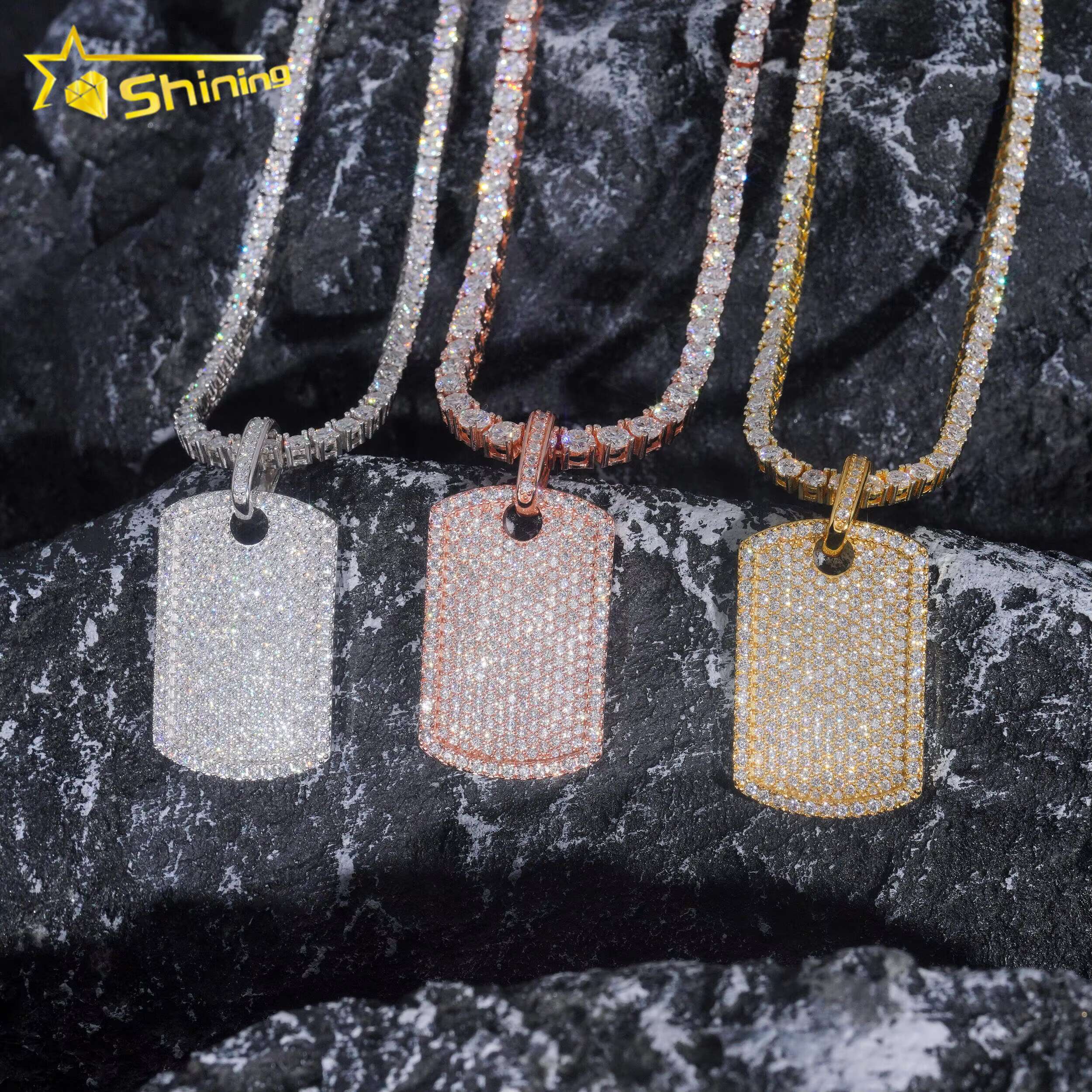 Mossanite Tag Pendant 925 Sterling Silver VVS Moissanite Pendant Iced Out Diamond Pendant Fine Jewelry Ready to Ship