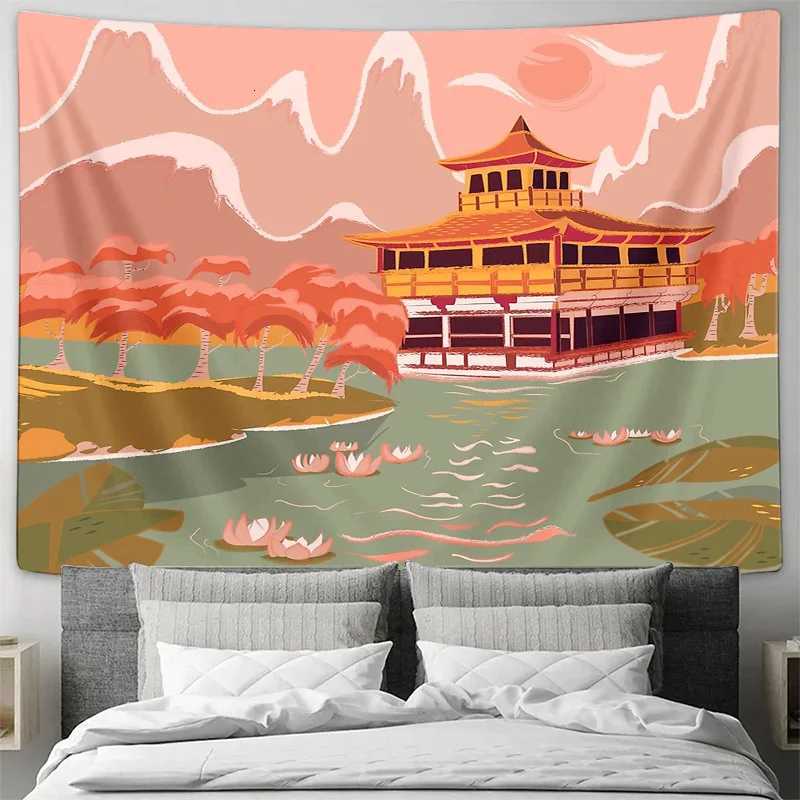 Japanese Temple Wall Tapestry Scenic Nature Zen Decor Room Divider Backdrop Beach Coverlet Home Aesthetic VibeM251125