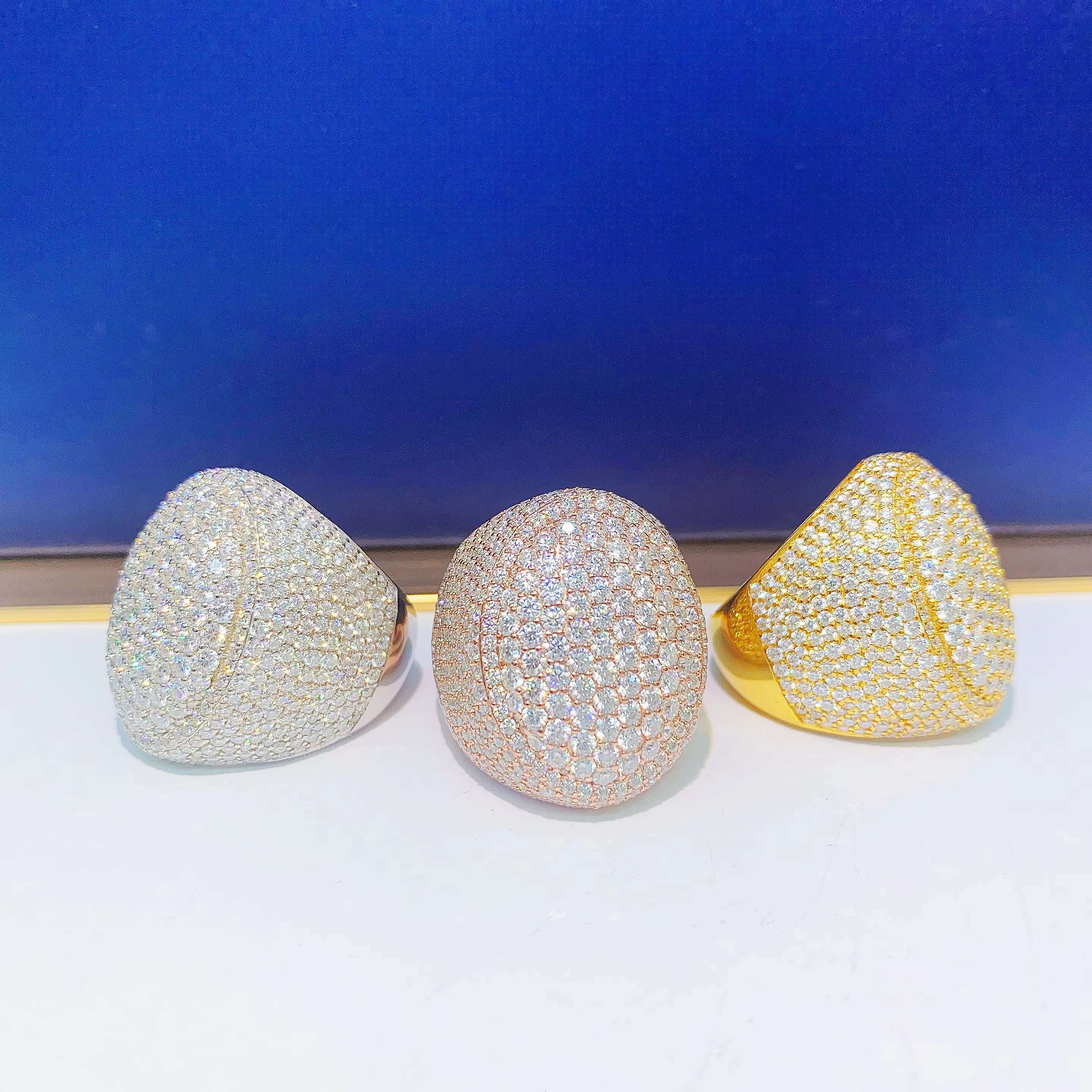 Fine Jewelry Moissanite Mens Rapper S925 Sterling Silver Gold Plated Ice Out FL/Vvs1 Diamond Yellow Gold Hip Hop Moissanite Ring