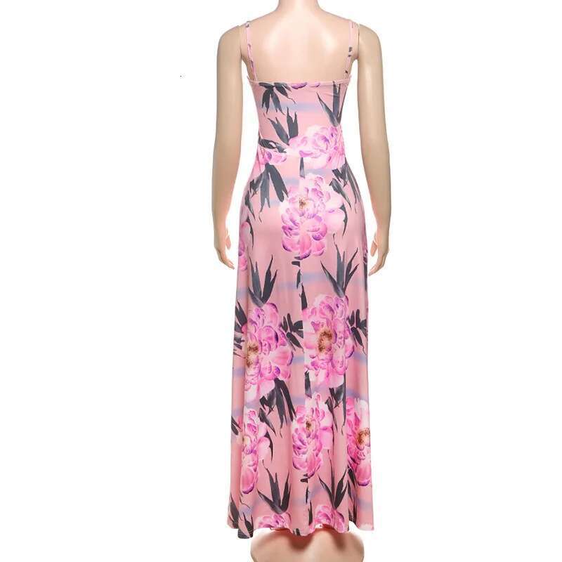 Dongdumaoyi Townlike Waist Wrap A Line Print Dress Women Spaghetti Strap Spring Summer Maxi Long Nightclub Sexy Party Dresses