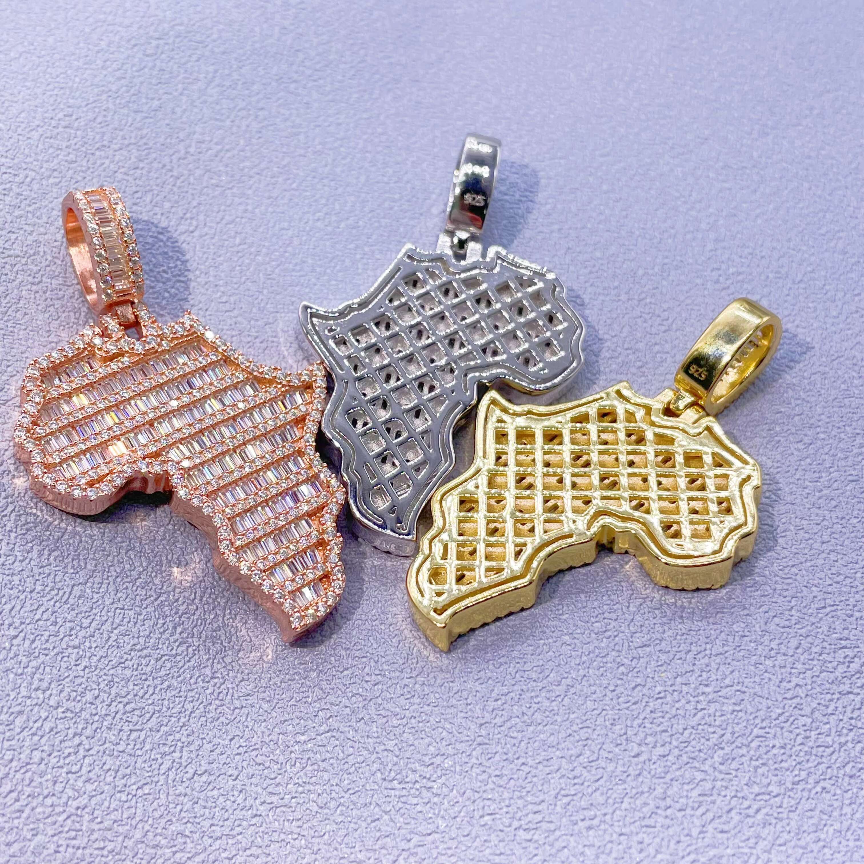 Fashion Top Quality Custom Moissanite Jewelry Map Pendant of Africa Iced Out VVS Moissanite Pendant