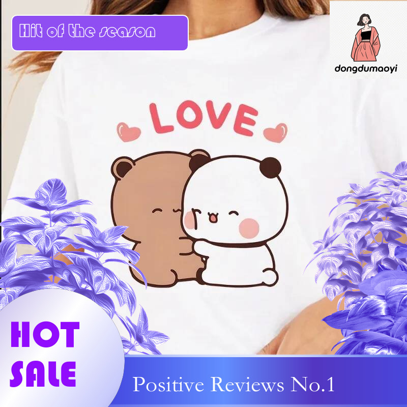 Dongdumaoyi Panda LOVE T Shirt Women S Bubu Dudu Couple Tops Short Sleeve Fashion Printed Summer Korean Harajuku