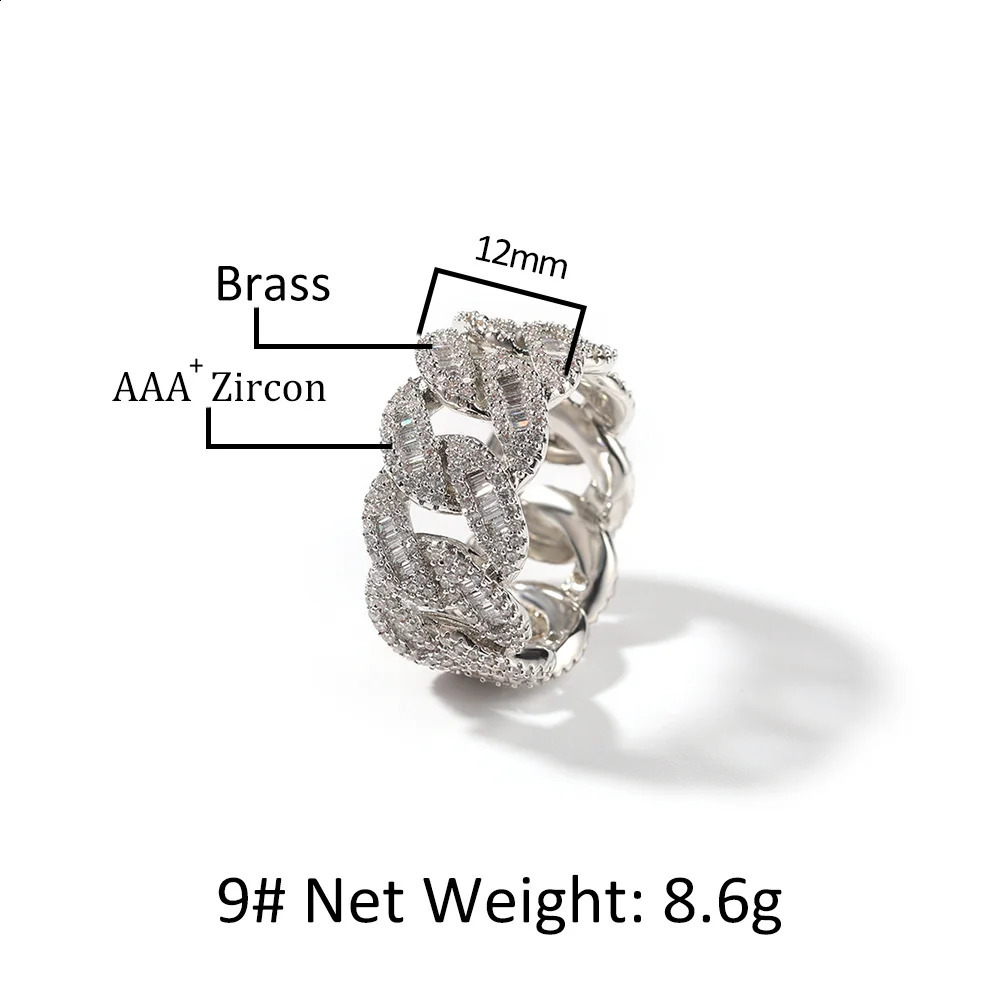 Uwin Cuban Link Rings Full Paved Out Cubic Zirconia Baguette Miami Engagement Ring HipHop Punk Jewelry For Men Women 250425