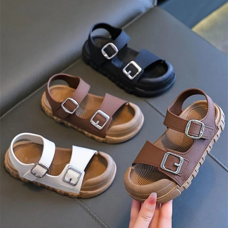 Summer Childrens Sandals Fashion Academy Style Boys and Girls Soft Bottom Sandals Simple Solid Color Childrens Anti Kick Sandals 250424