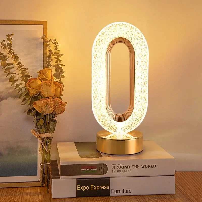 Modern Luxury Oval USB Rechargeable Crystal Table Lamp Living Room Bedroom Bedside Creative Decoration Atmosphere Night LightM251125