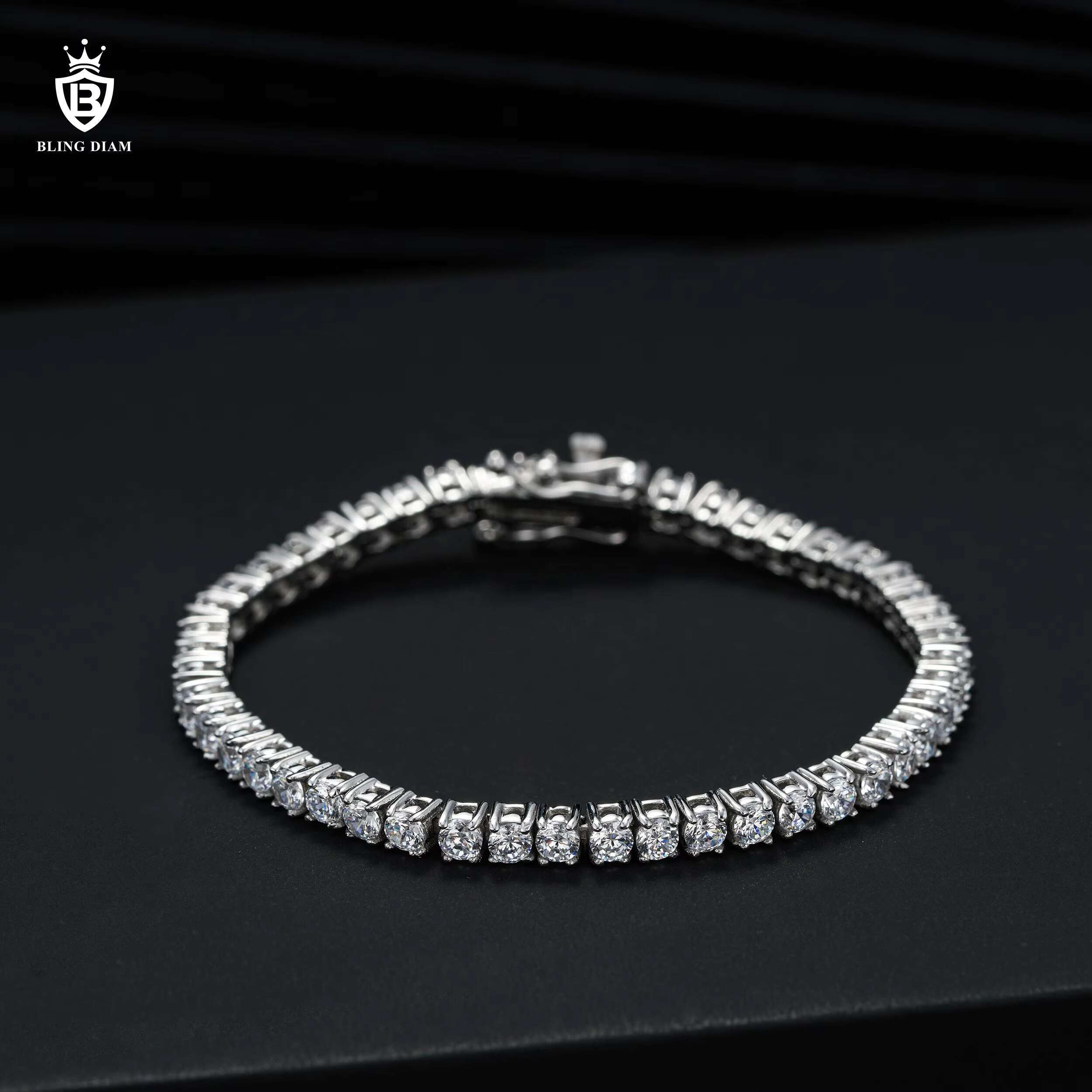 Fashion Jewelry Hip Hop Bling 3mm 316L Stainless Steel Tennis Chain 5A Cubic Moissaniteia Tennis Bracelet