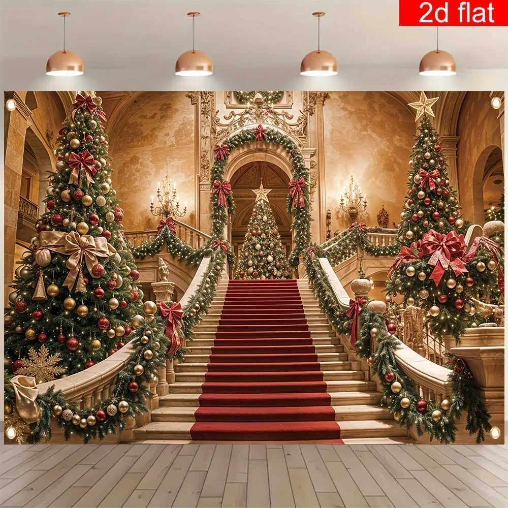 Christmas Red Carpet Tree Tapestry Festive Holiday Wall Art for Entryway Decor and Winter Party BackgroundM251125
