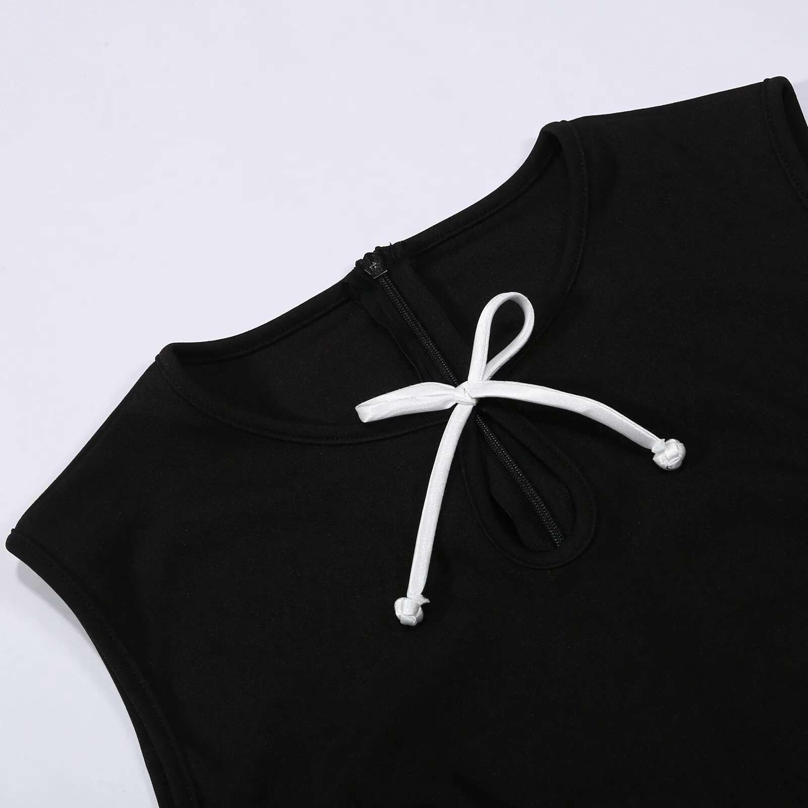 Sexy Chic Bow Tie Party Women Mini Sleeveless O Neck Elegant Dress Fashion 2025 Spring Summer