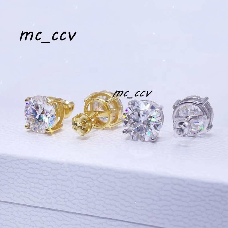 Luxury Bling Hip Hop Iced Out Earring Real Gold 1.5CT 3CT Solitaire Earrings 10K White Gold With Moissanite Diamonds