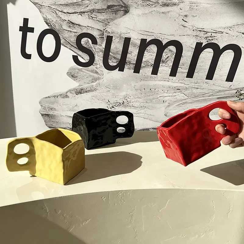 Irregular Creative Mug Handhold Ceramic Square Lovers Water Cup Coffee Cup Small Crowd Nordic Ins Style Y251125