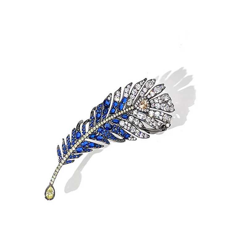 ICEYY Luxury Cubic Zirconia Royal Blue Feather Brooch Rhinestone Brooches For Universal Male And Female Cardigan Suit Gift Items J251125