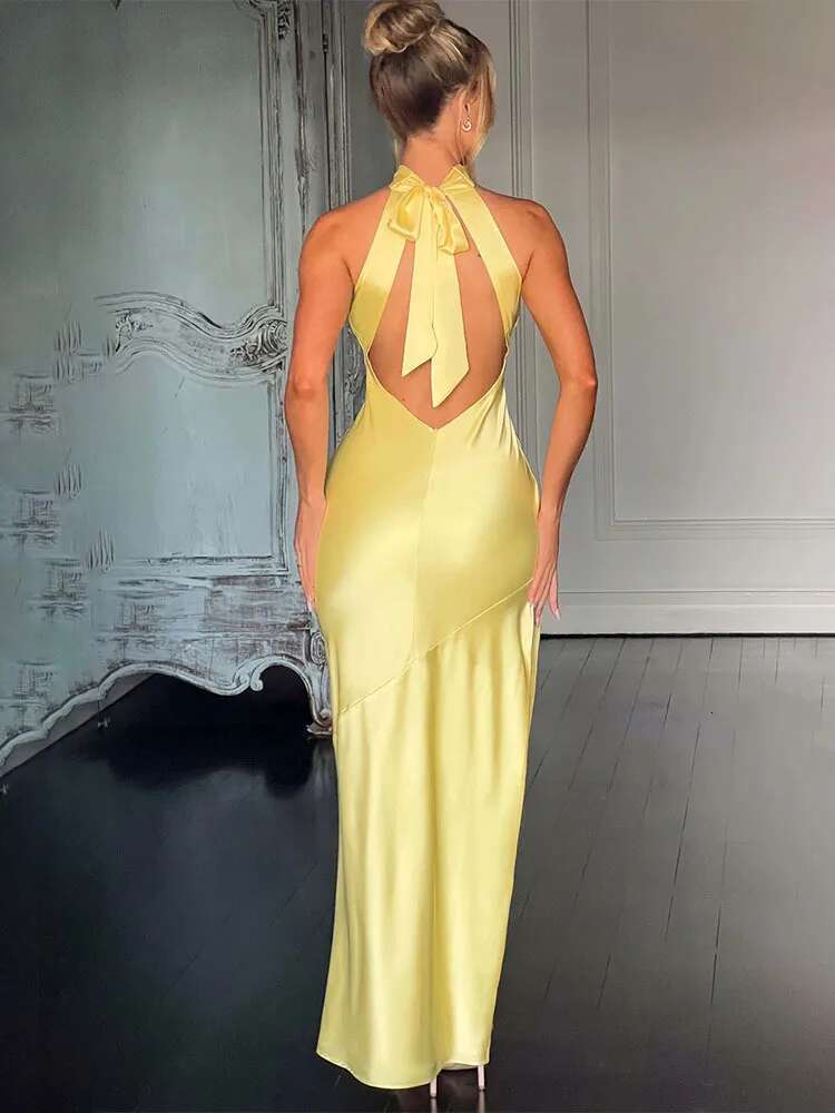 Dongdumaoyi Townlike Maxi Long Dress Women Halter Spring Summer High Split Backless Nightclub Sexy Party Dresses
